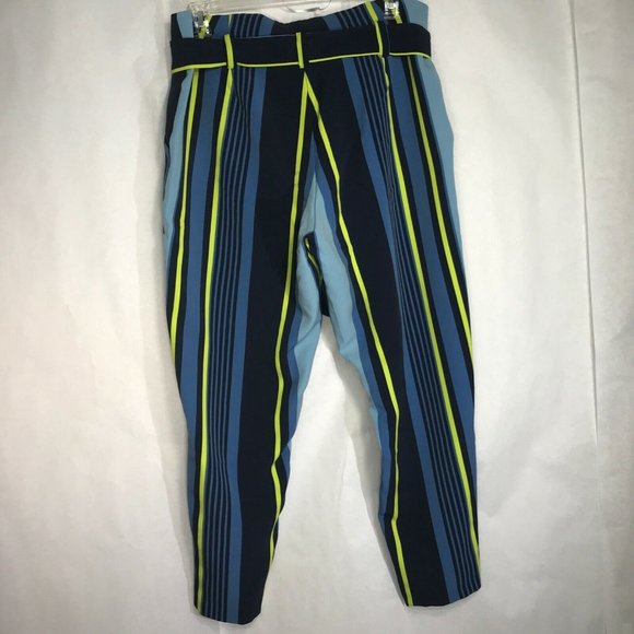 Ashley Stewart plus size 16 Striped paper bag Pants peacoat Elastic belt NWT - Picture 2 of 11